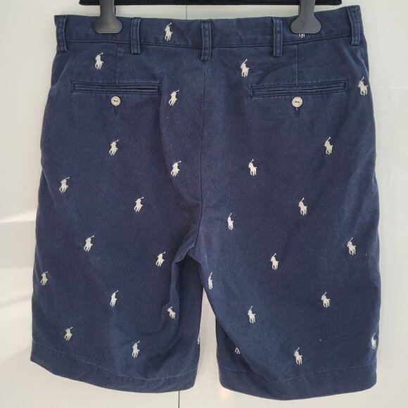 Polo Ralph Lauren Mens Flat-Front All Over Pony Logo Chino Shorts Navy Size 34 - Picture 3 of 6